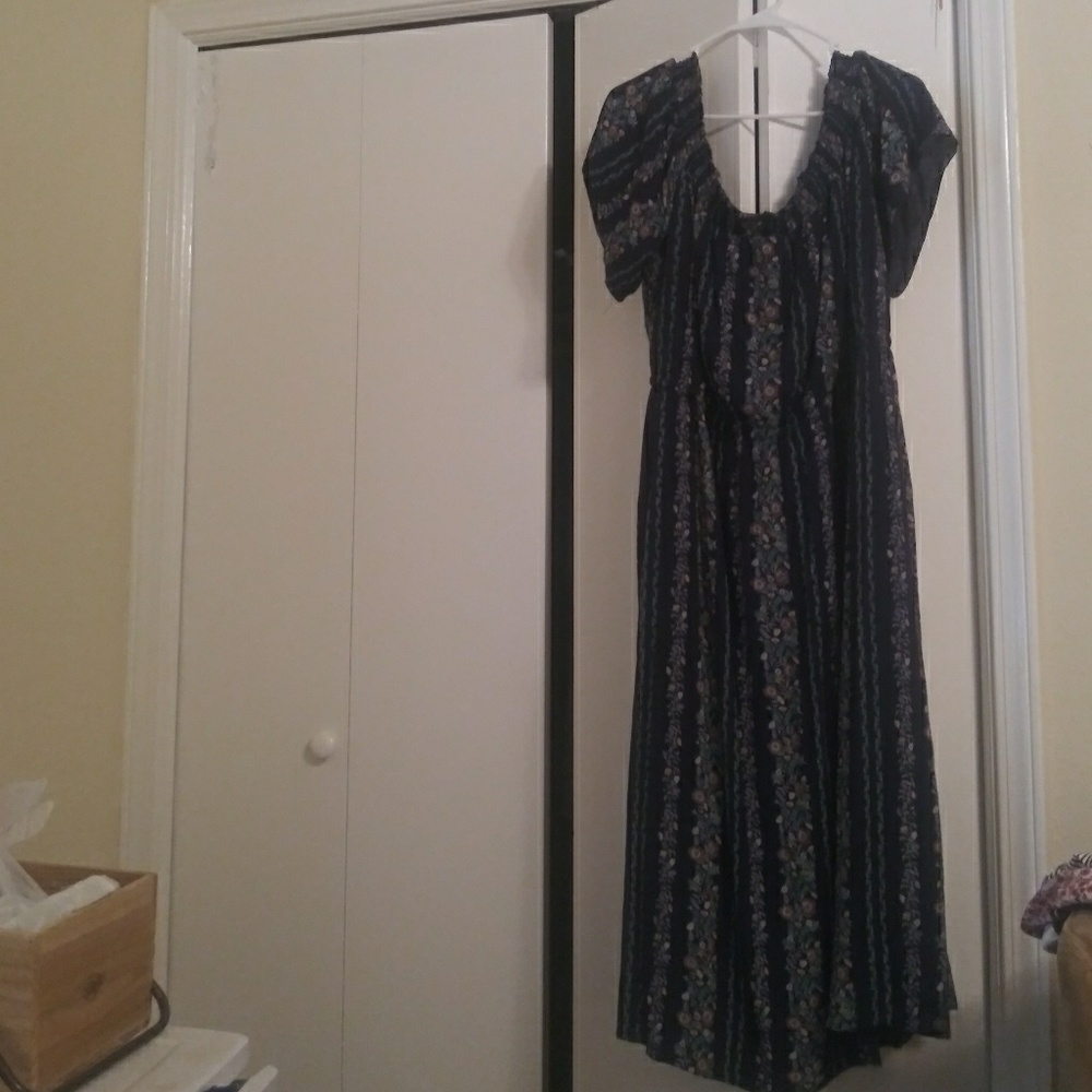 Navy Floral Off the Shoulder dress
